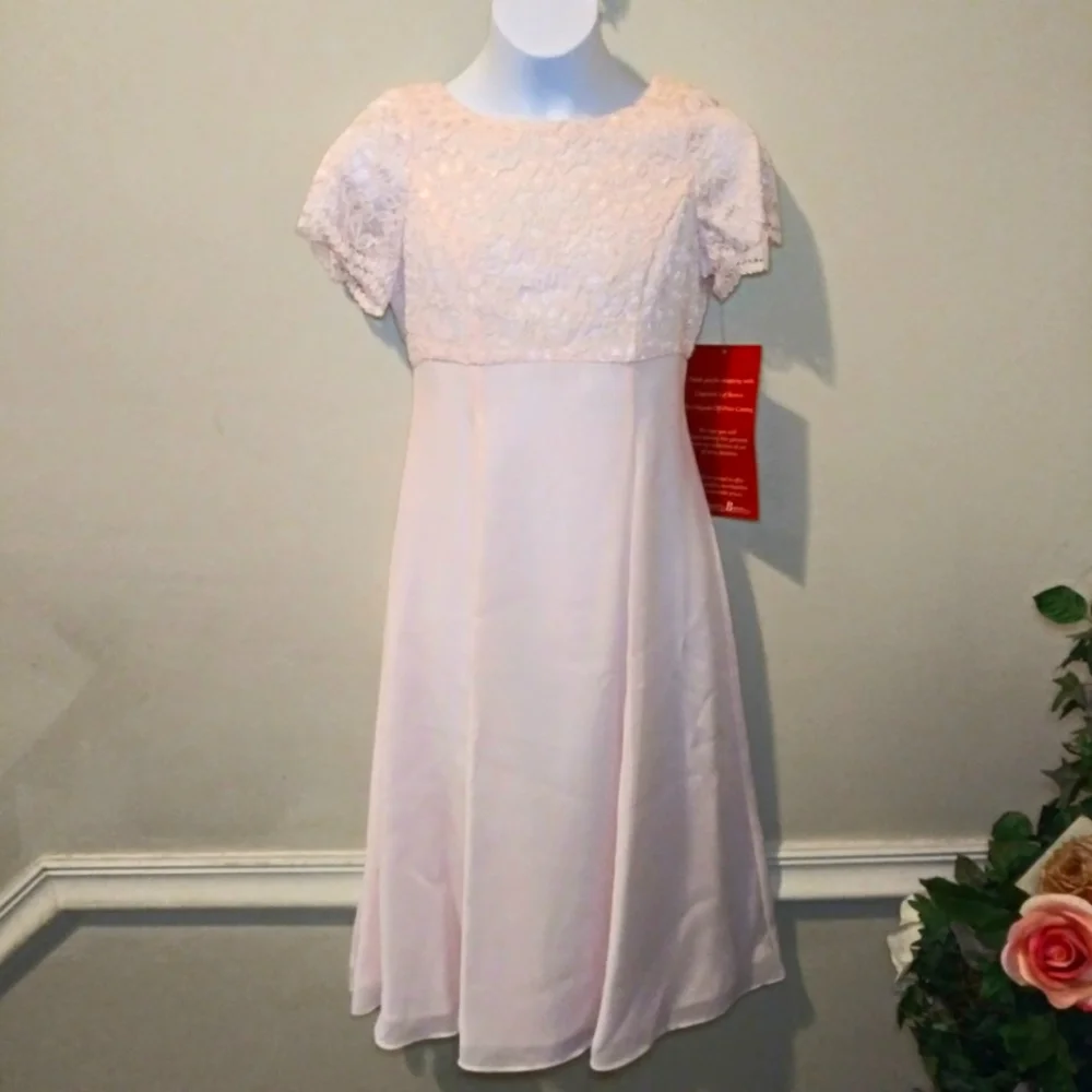 Vintage Girl's Lanz of Salzburg Pale Pink Lace & Chiffon Special Occasion Dress